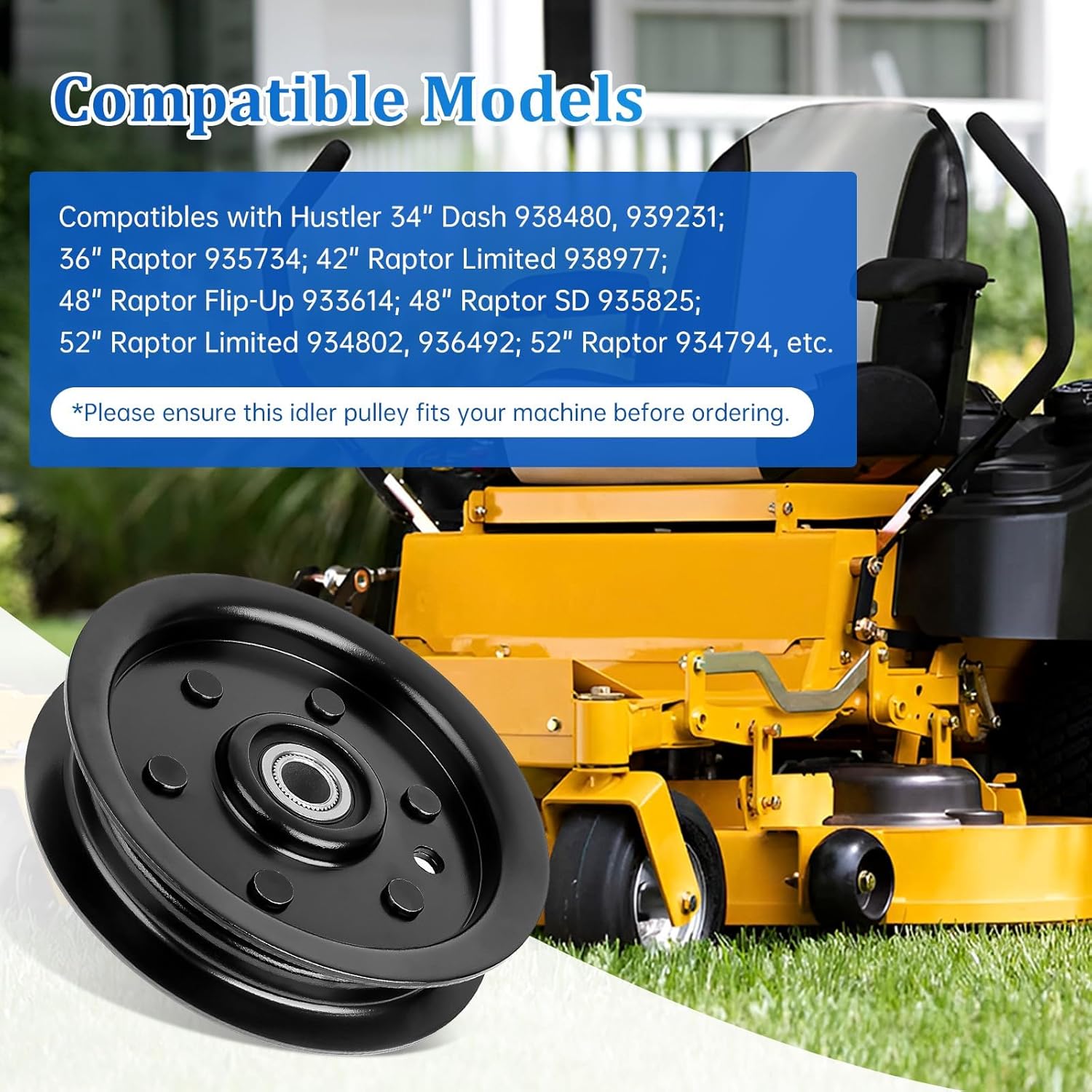 604219 Flat Idler Pulley Compatible with Hustler Dash 34" 42" Raptor 36" 42" 52" 54" Mower Deck, 126123 Idler Pulley Compatible with 939223 938498 938977 933614, Replaces Rotary 15211, 2P