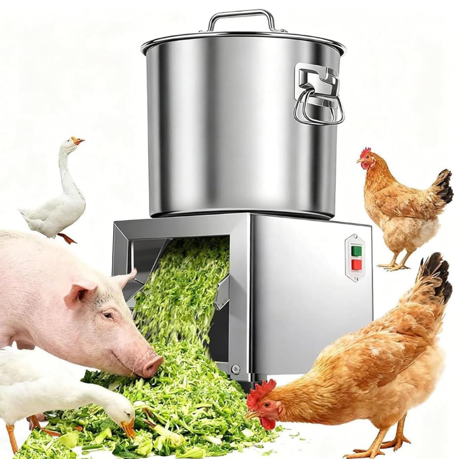 Picadora de pienso/Verduras Comercial con 3500 RPM y 4 Cuchillas para procesar pienso para Pollos y Patos, Incluye Pala de Madera 110V-1500W