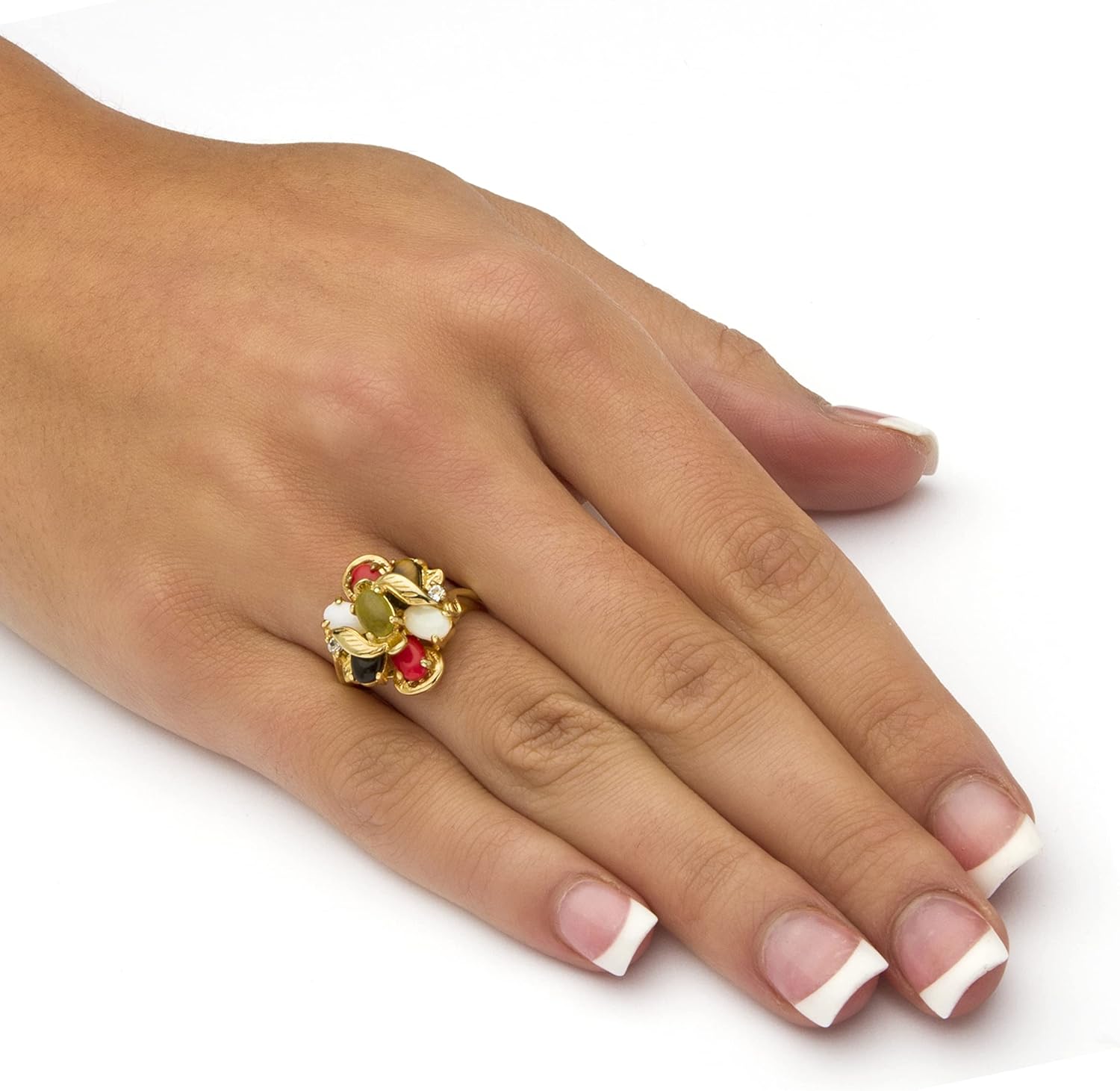 PalmBeach Yellow Gold-plated Genuine Gemstone and Crytal Cluster Ring Sizes 5-10