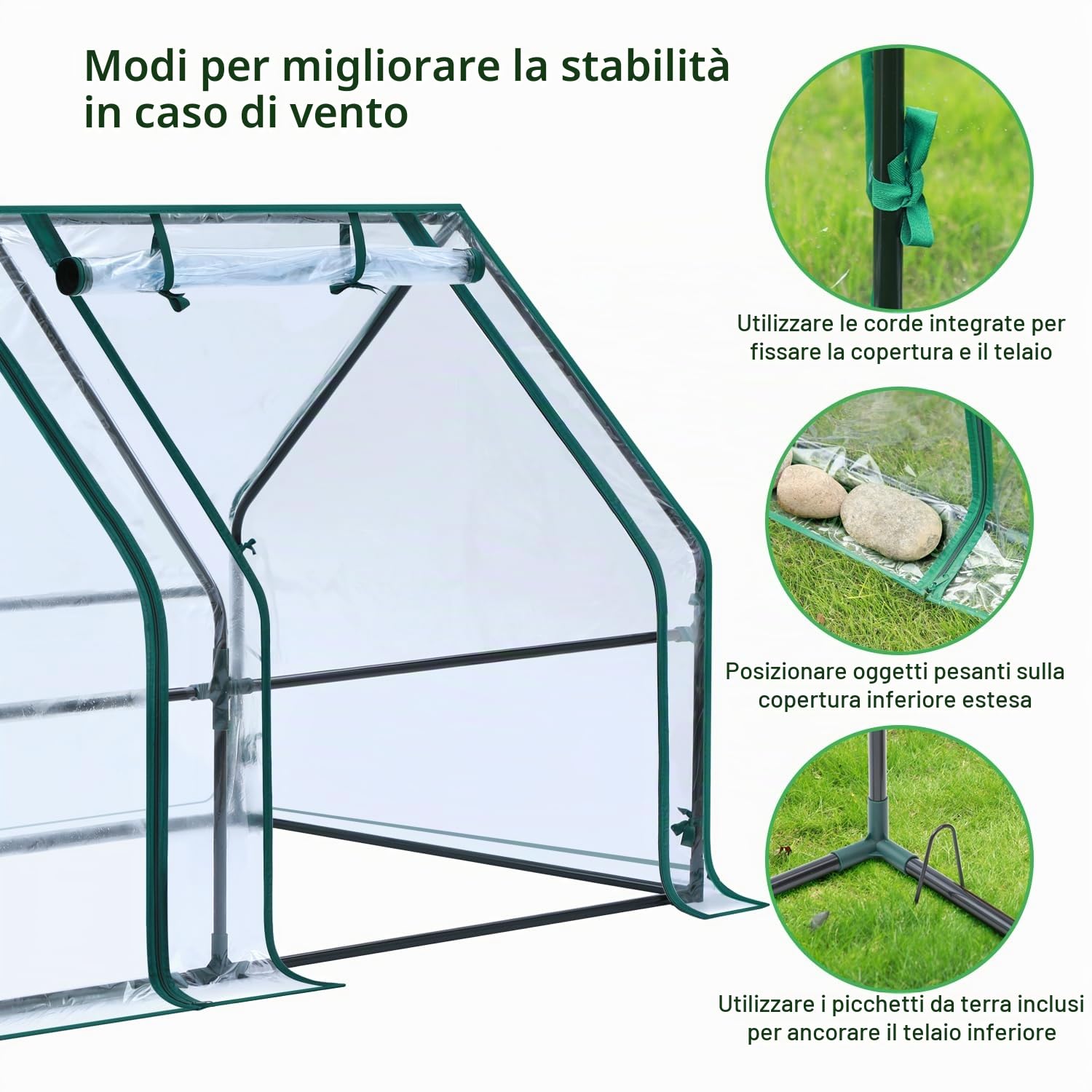 Ohuhu - Mini serra portatile per esterni, 180 x 91 x 91 cm, con doppie porte a cerniera grandi e picchetti da terra, serra in plastica impermeabile e protetta dai raggi UV per giardino e patio