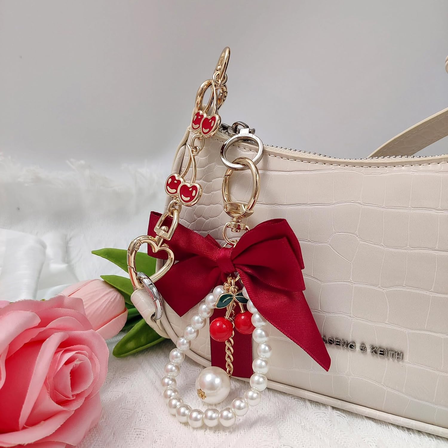 4Pcs Purse Extender Chain & Bow Keychain Kit, 2 Extender Chains & 2 Bow Charms,Handbag Strap Extenders Purse Charms image 5