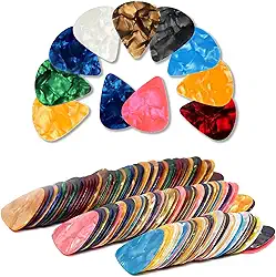 Pacote com 45 palhetas de guitarra cores sortidas palhetas de celuloide para baixo, guitarra acústica elétrica e ukulele