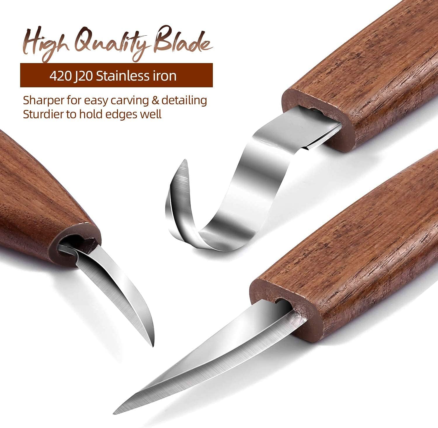 Wood Carving Tools 5 in 1 Knife Set - Includes Hook Knife, Whittling Knife, Detail Knife, Carving Knife Sharpener for Spoon Bowl Cup Kuksa for Kids & Beginners (6"-5 Set/Carving Tools) : Home & Kitchen