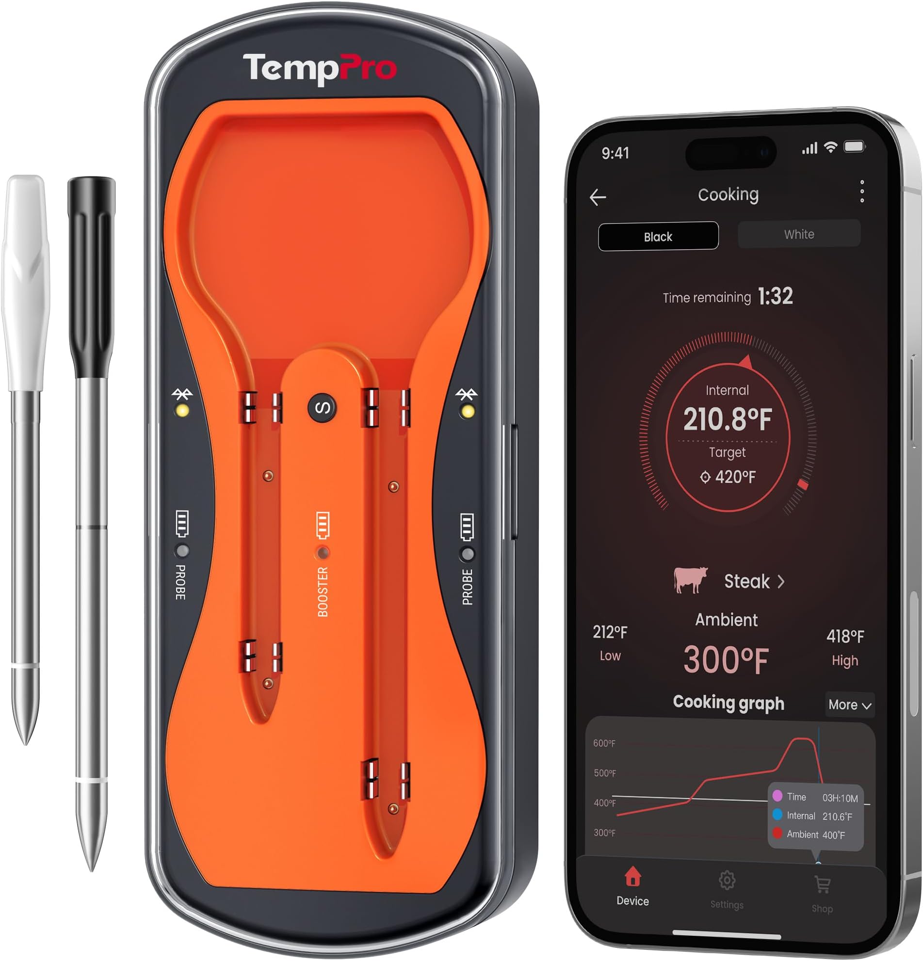 ThermoPro Wireless Meat Thermometer with Upgraded 2 Color-Coded Meat Probes, Bluetooth Meat Thermometer Digital Wireless for Rotisserie Sous Vide BBQ Smoker Thermometer