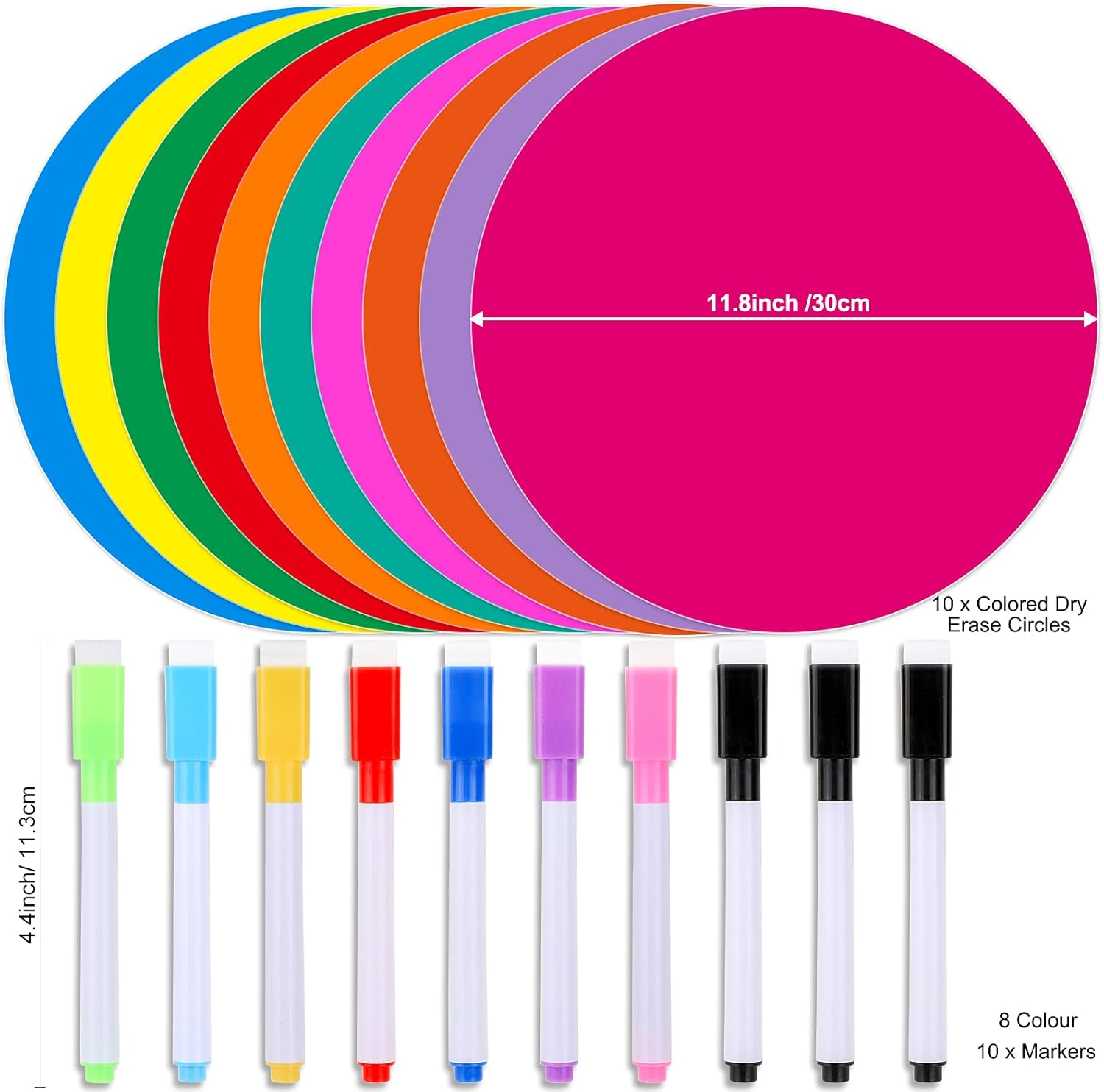 Zayvor 10 Dry Erase Circles Dot,10 White Board Markers,Removable Vinyl Dots Stickers Colorful