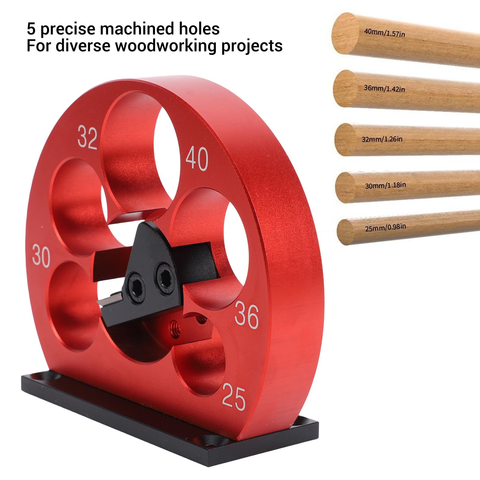 Kit Jig di Fabbricazione di Tasselli, Taglierina Portatile in Lega di Alluminio per Progetti di Falegnameria, 5 Fori 25-40mm