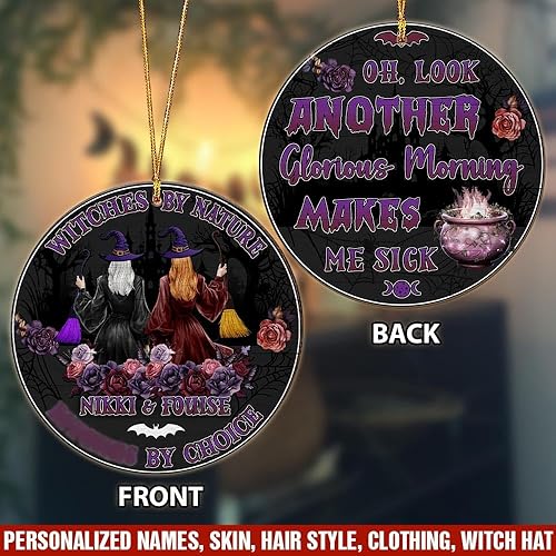 Miniatura 3 de V VIBEPY Adorno de bruja personalizado impreso por todas partes, adorno para mejor amigo, adorno de Halloween, adorno de madera de 2 lados de 3.5