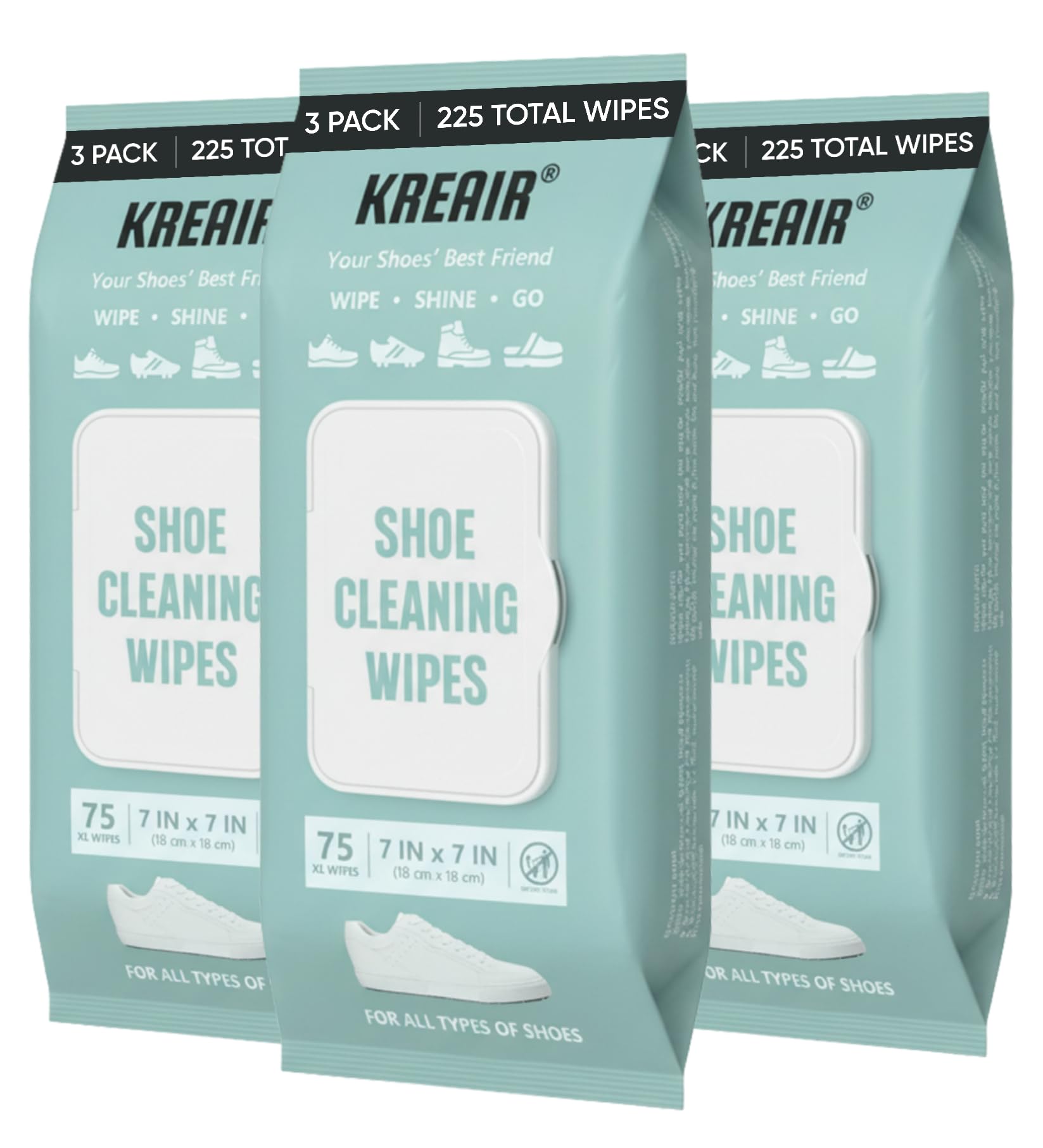 Shoe Cleaning Wipes 75 Ct, XL 7" x 7", for Sneakers &amp; White Shoes