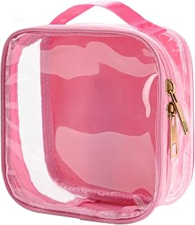 Clear TSA Approved Travel Toiletry Bag, Small Makeup Pouch Travel Cosmetic Case Carry On/Quart Size Makeup Bag with Zipper 3-1-1 Compliant for Airport, Mini Car Organizer Bag for Men Women (Pink)