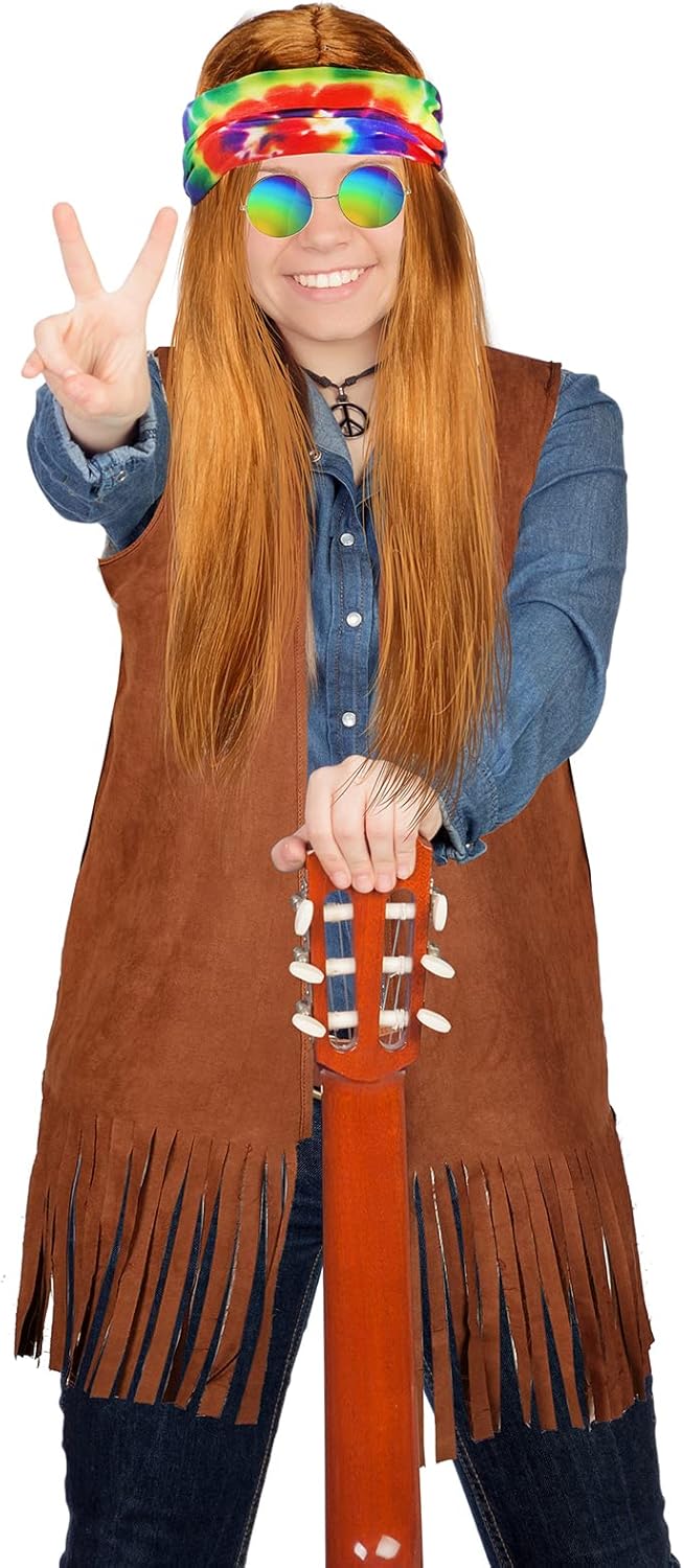 SATINIOR Hippie Costume for Men Women 60s 70s Outfits Costume Mens Hippie Vest Fringe Vest Clothes for Carnival Cosplay - Image 4