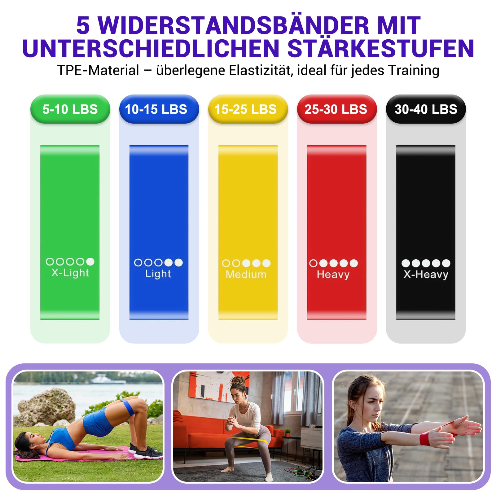 Lot de 11 Bandes de résistance pour entraînement de Force avec ancrage de Porte, poignées et Fitness pour physiothérapie, Yoga, Pilates, pour Hommes et Femmes