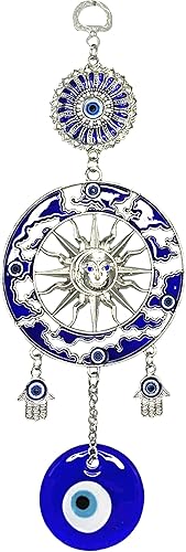 Adorno azul turco para colgar en la pared, diseño de ojo malvado, sol y luna con mano de Hamas, para protección en casa o oficina