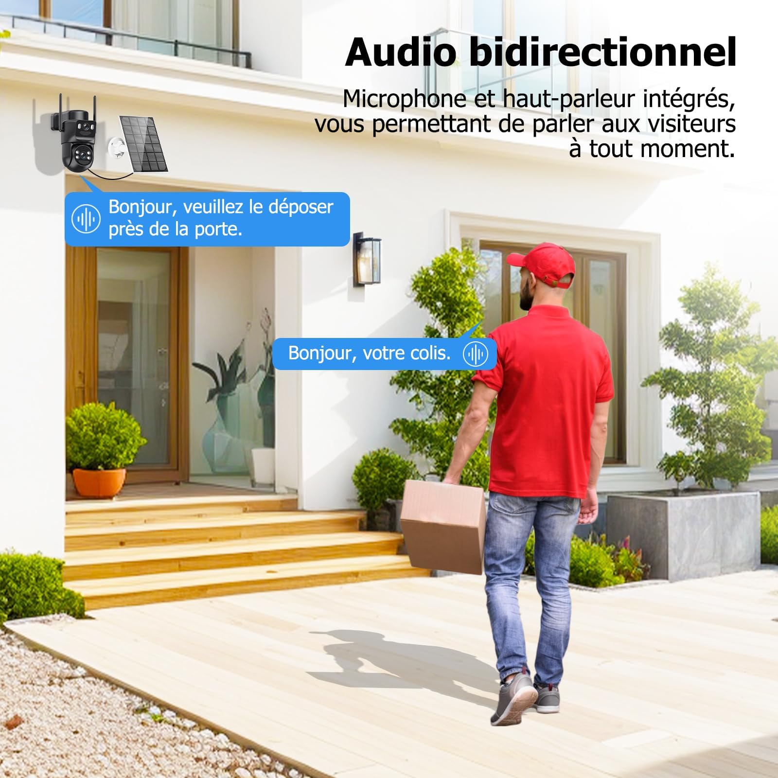 4K Camera Surveillance WiFi Exterieure sans Fil,Camera Solaire/Batterie/Double Objectif,caméras de surveillance Audio Bidirectionnel,360°PTZ Sécurité à Domicile,Suivi Automatique,Vision Vocturne - 3
