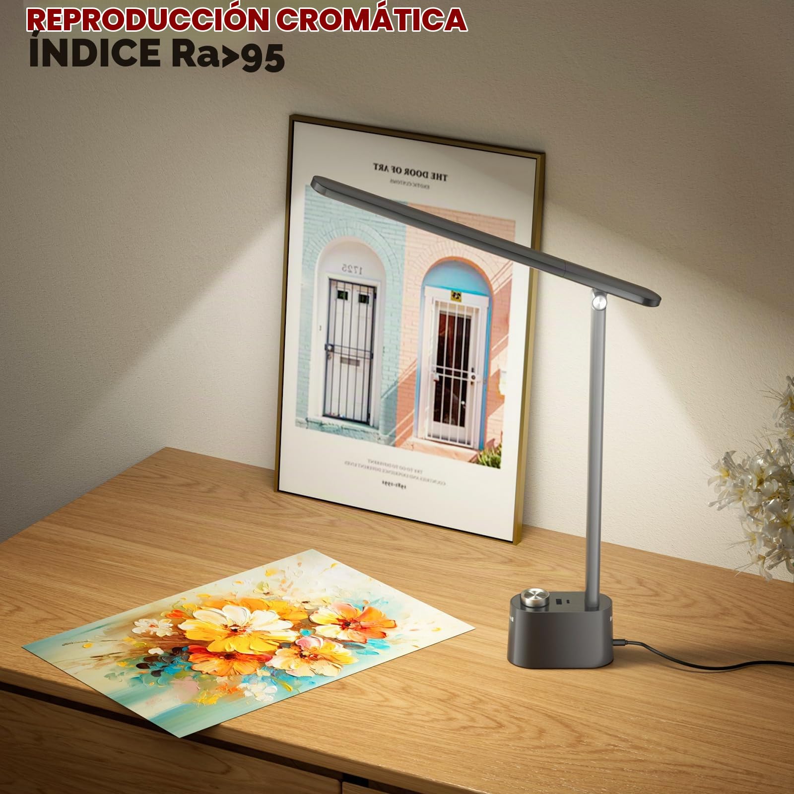 Honeywell Lámpara LED H01 Pro cuidado ocular lectura y oficina | Lámpara de escritorio Sunturalux regulable, CRI≥95, 3000K-5500K, carga A+C, negra, para dormitorio universitario