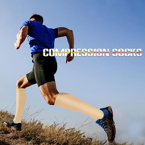 Miniatura 4 de Calcetines de compresión y circulación para mujer y hombre (3 pares), para enfermería, correr, viajar, calcetines hasta la rodilla