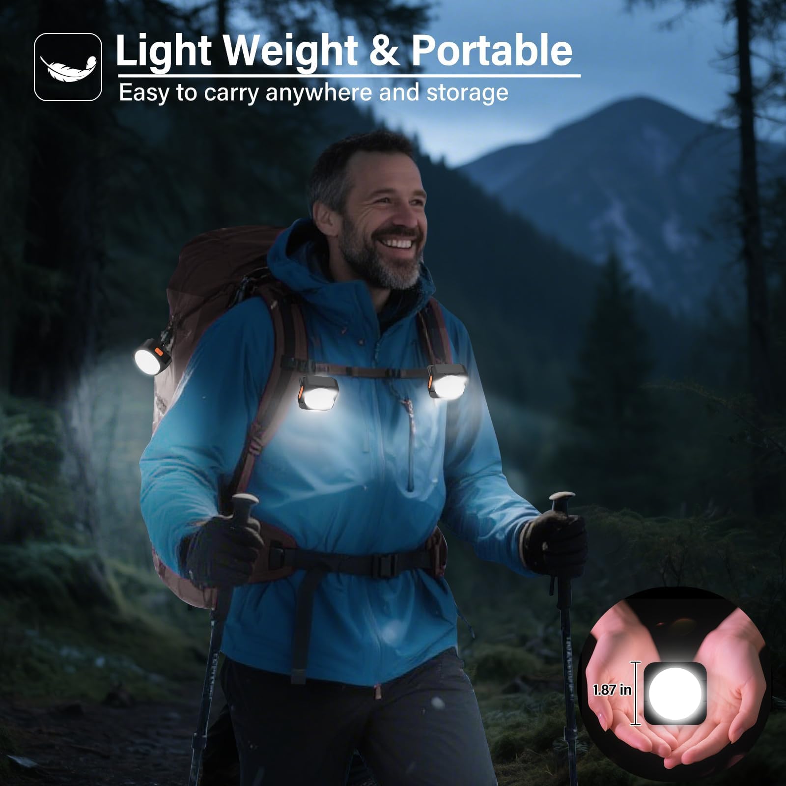 FLY2SKY Lot de 4 lampes de camping portables rechargeables à LED - Équipement de survie - Équipement de camping pour randonnée, randonnée, pêche, ouragan et panne d'urgence