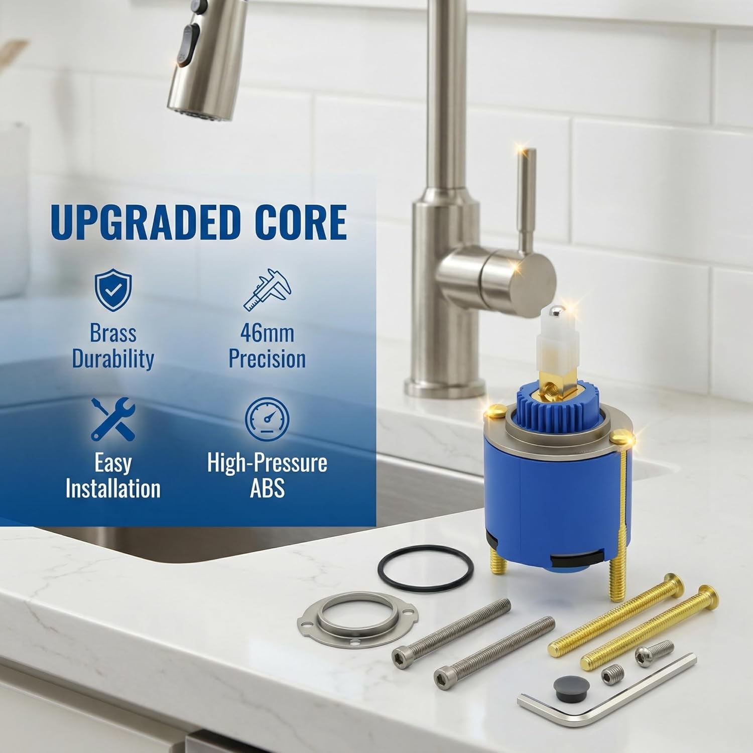 Upgraded Faucet Cartridge for Grohe 46048000, 46mm Single-Hand Mixing Valve Ceramic Cartridge, Brass Core, Compatible with Single Lever Faucets