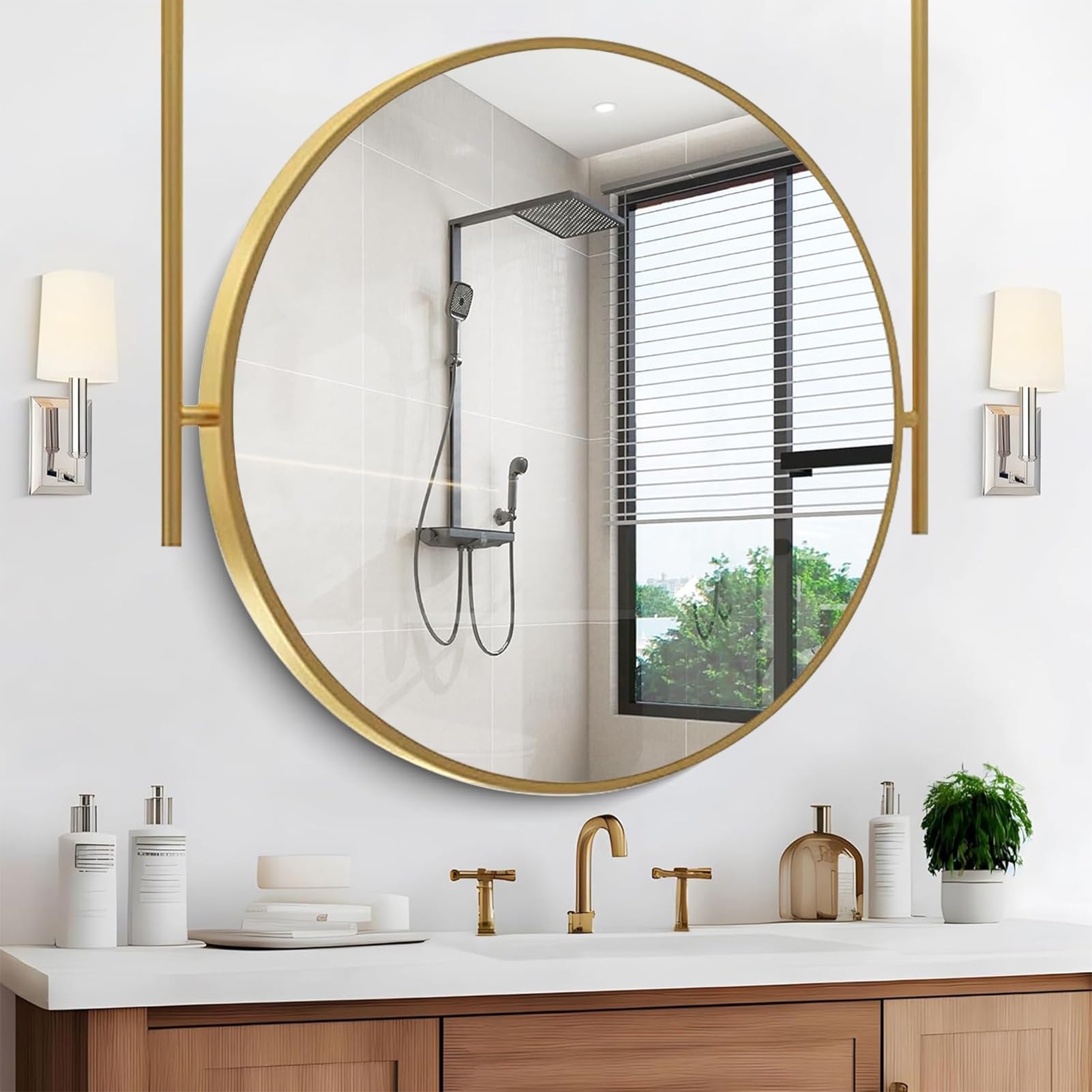 Miroir de maquillage rond moderne à fixer au plafond pour éviter d'ajuster les fixations murales