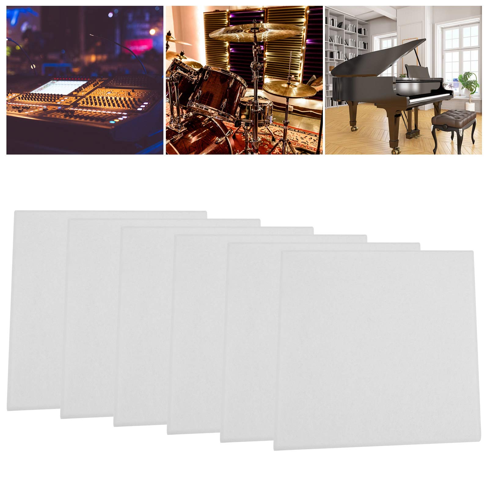 Pannello Acustico in Fibra di Poliestere Ad Assorbimento Acustico da 6 Pezzi, Protezione Fonoassorbente a Banda Larga, Pannello Acustico per Studio di Protezione (Bianco)