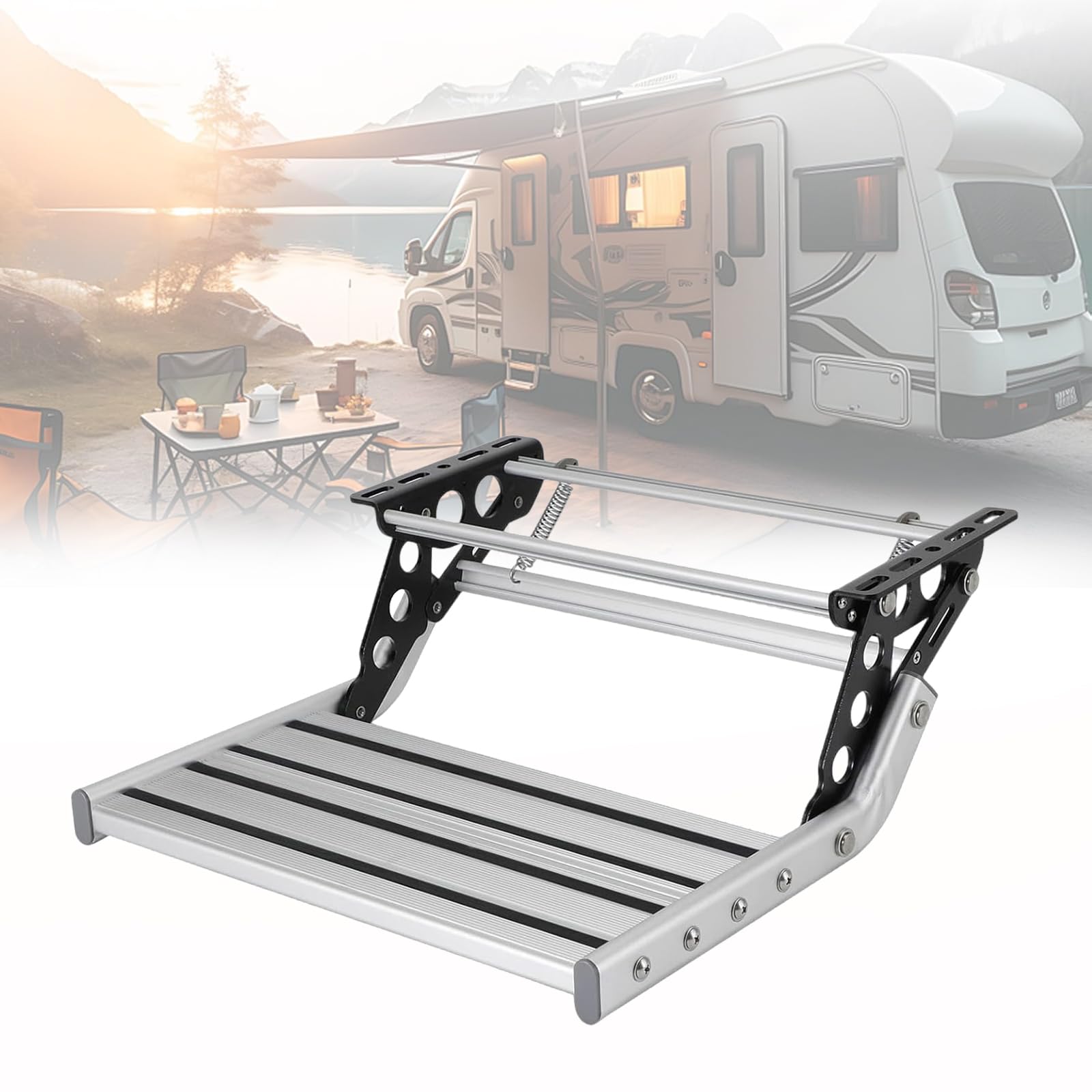 Gradino Camper,Gradino per Camper in Lega di Alluminio con Strisce Antiscivolo,Raccordi per Gradini per Roulotte Pieghevoli,Super capacità di Carico di 200 kg,Adatto a Camion e Roulotte