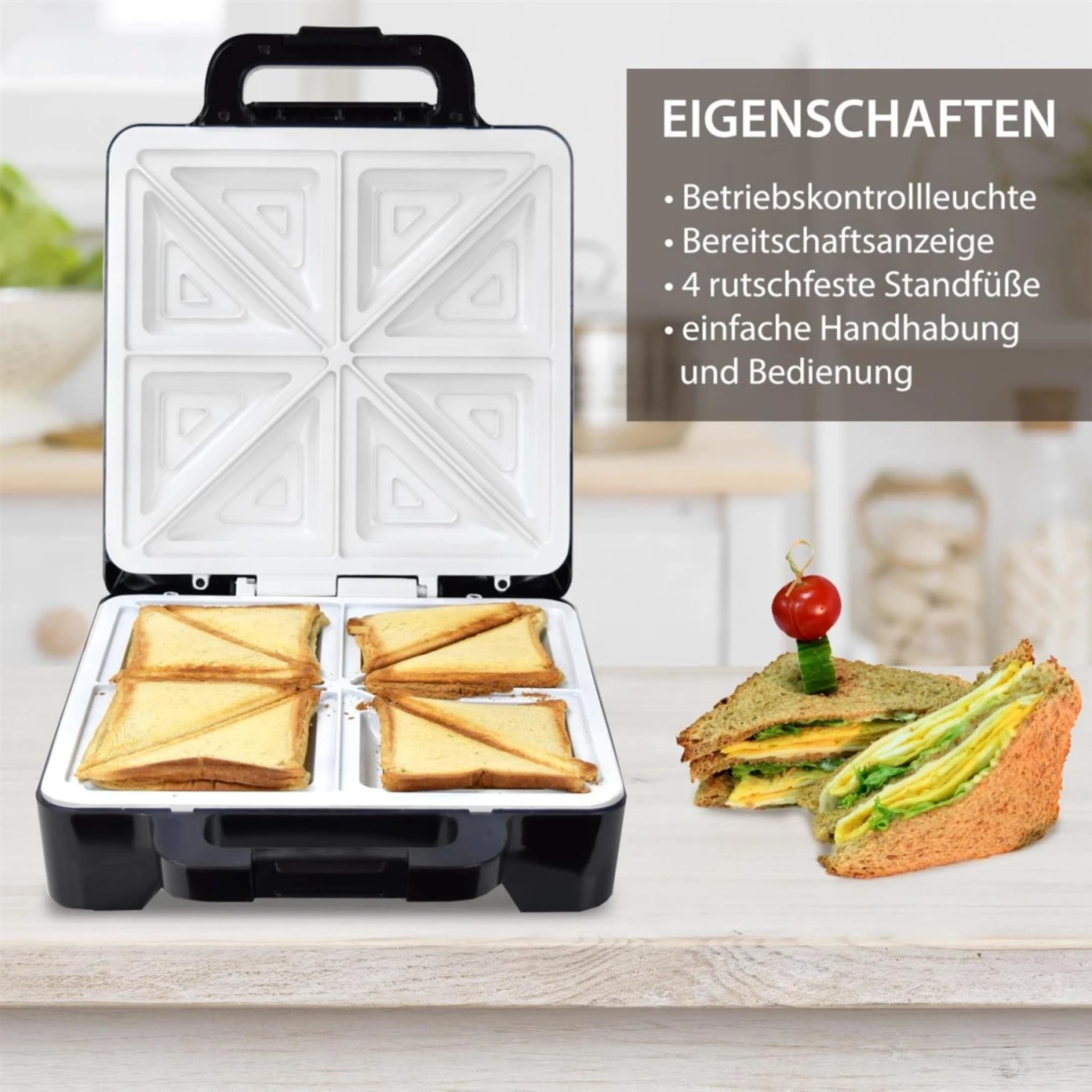 Syntrox Germany 1600 Watt XLC Sandwichmaker mit Keramikbeschichtung zur Herstellung von 4 Sandwiches gleichzeitig