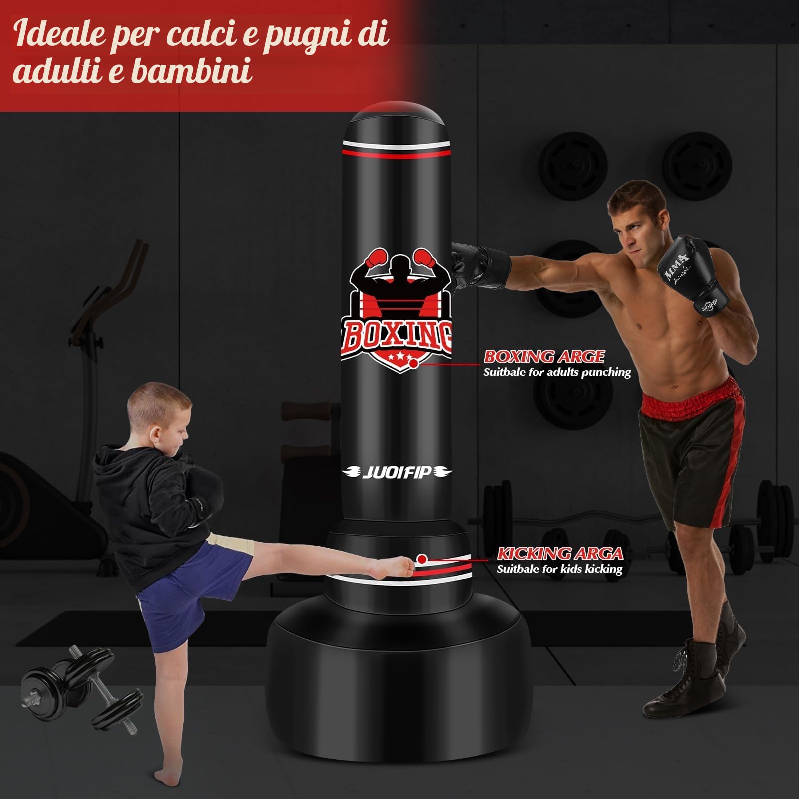 NZQXJXZ Sacco da boxe pesante da 180 cm per adulti, sacco da boxe da terra autoportante sacco gonfiabile per allenamento MMA Muay Thai Fitness