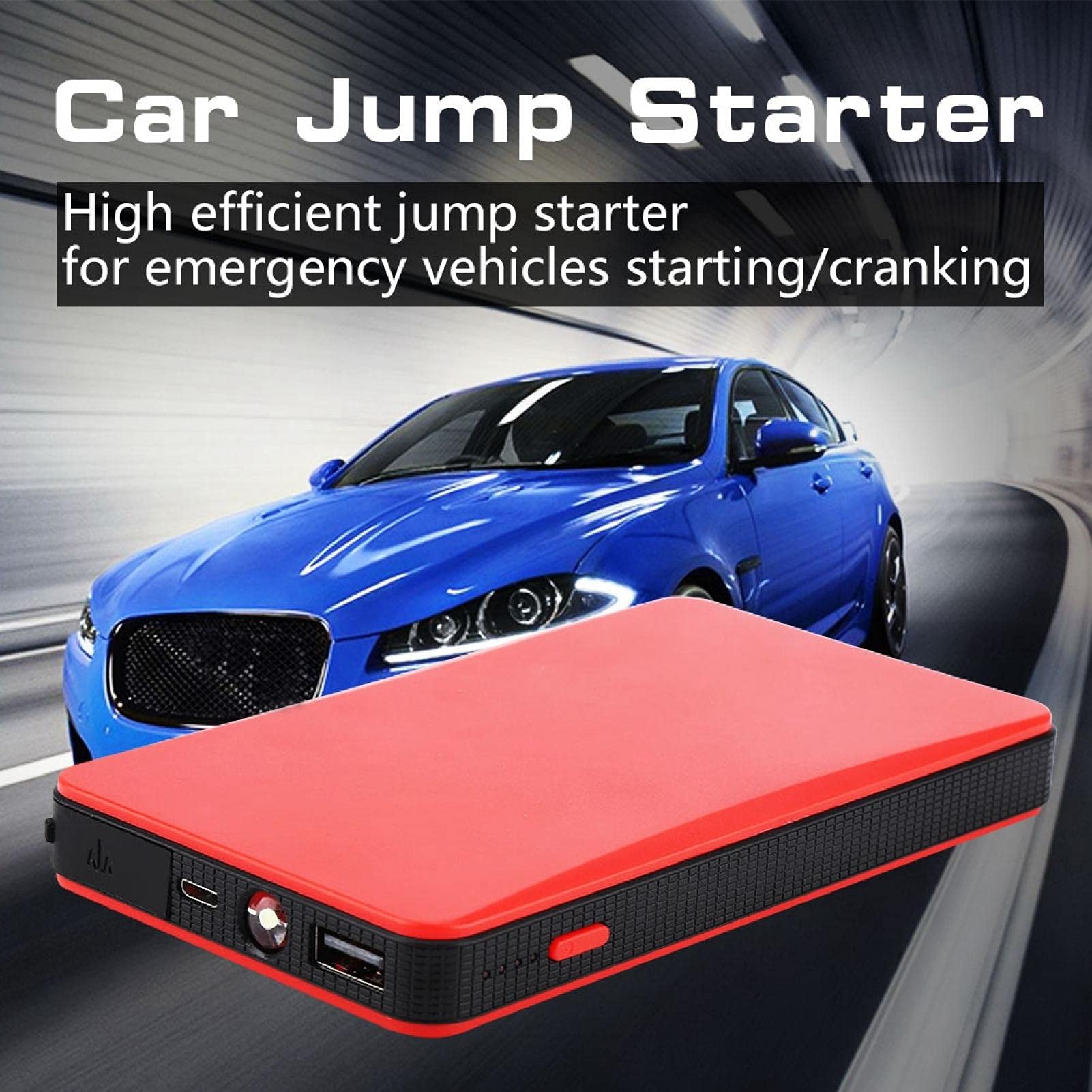 Ymiko Car Jump Starter Power Bank, Portable 12V Car Jump Starter Motor Cargador de Batería Banco de Energía Compatible con Motor de Gasolina 3.0L(Negro)