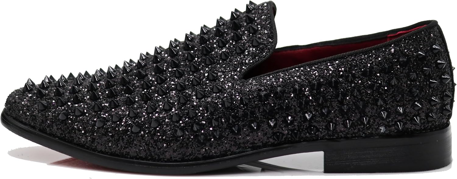 SPK70 Men's Vintage Spike Dress Loafers Slip On Fashion Shoes Classic Tuxedo Dress Shoes