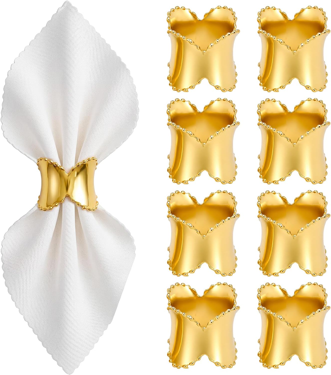 8 Pcs Gold Napkin Rings Metal Gold Napkin Holder Buckles Farmhouse Cloth Table Decorations for Tea Wedding Anniversary Birthday Dinners Party Supplies
