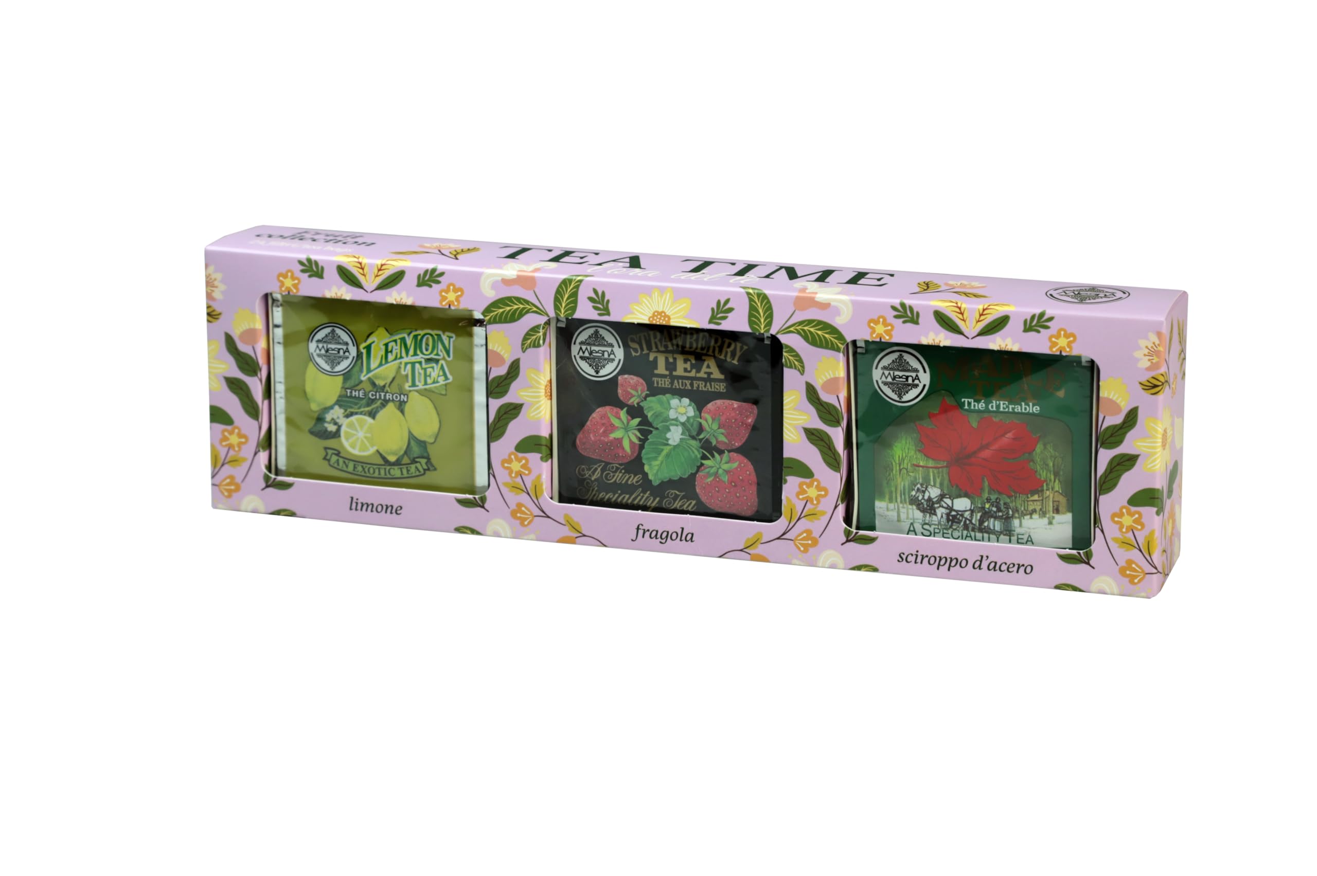 Mlesna Fruit Collection - Tris di Tè Fruttati al Limone, Fragola e Acero - 24 Filtri