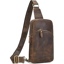 Leather Men Casual Travel Hiking Crossbody Chest Sling Bag Rig One Shoulder Strap Bag