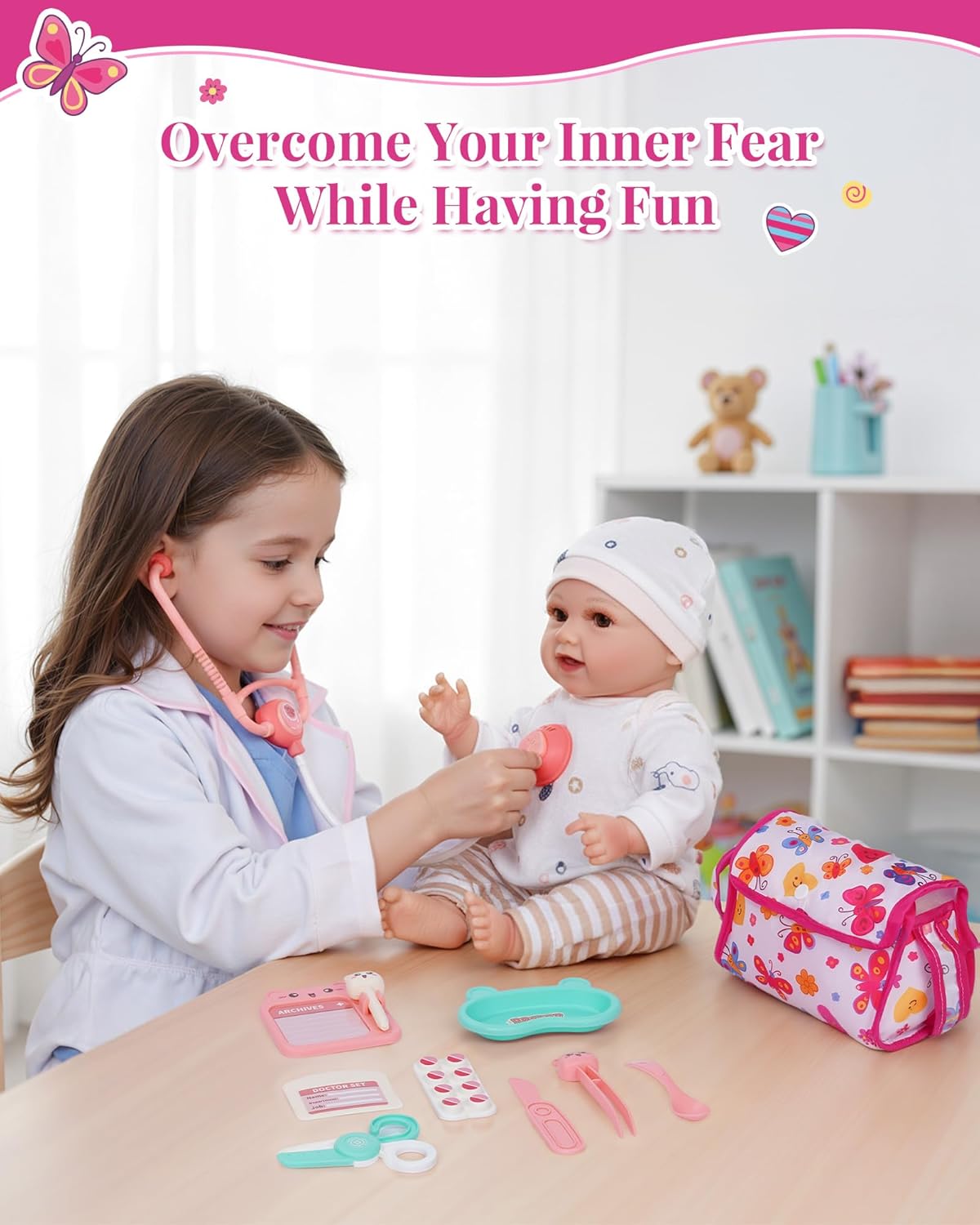 JIZHI Baby Doll Stroller with 12 Inch Dolls, 27-Piece Doll Stroller Set with Baby Doll Accessories for Pretend Play, Feeding & Bedding Playset Gift for Kids 3+