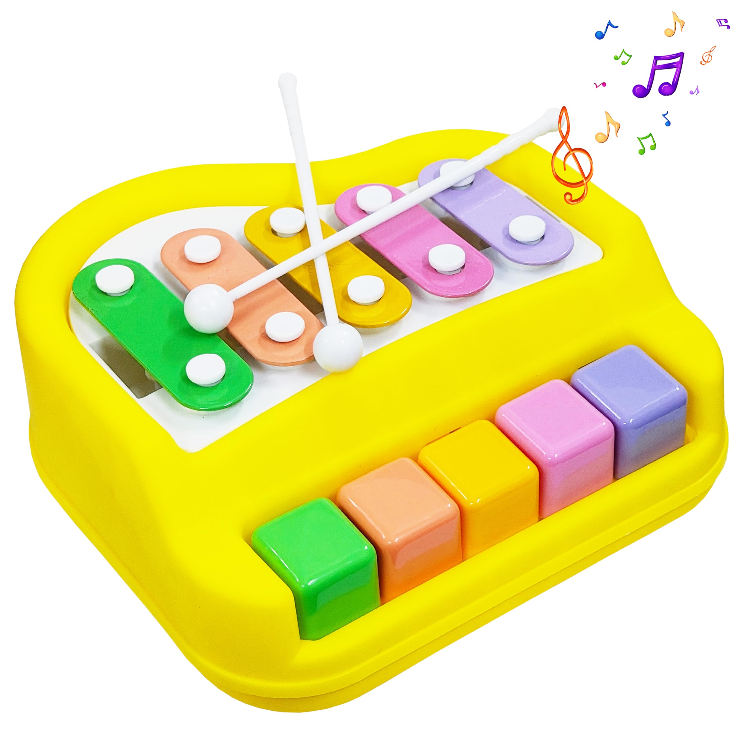 VGRASSP 2 in 1 Small Xylophone and Piano Toy for Kids with Colorful Keys and Drum Sticks - Musical Instrument Toy for Baby and Toddlers - Yellow-image-41
