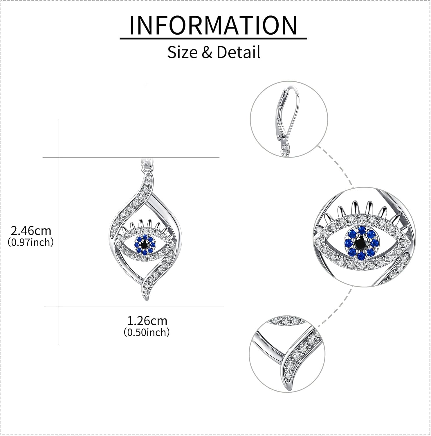 Evil Eye Earrings 925 Sterling Silver Eye Dangle Drop Earrings Amulet Protection Evil Eye Jewelry Gift for Women - Image 5