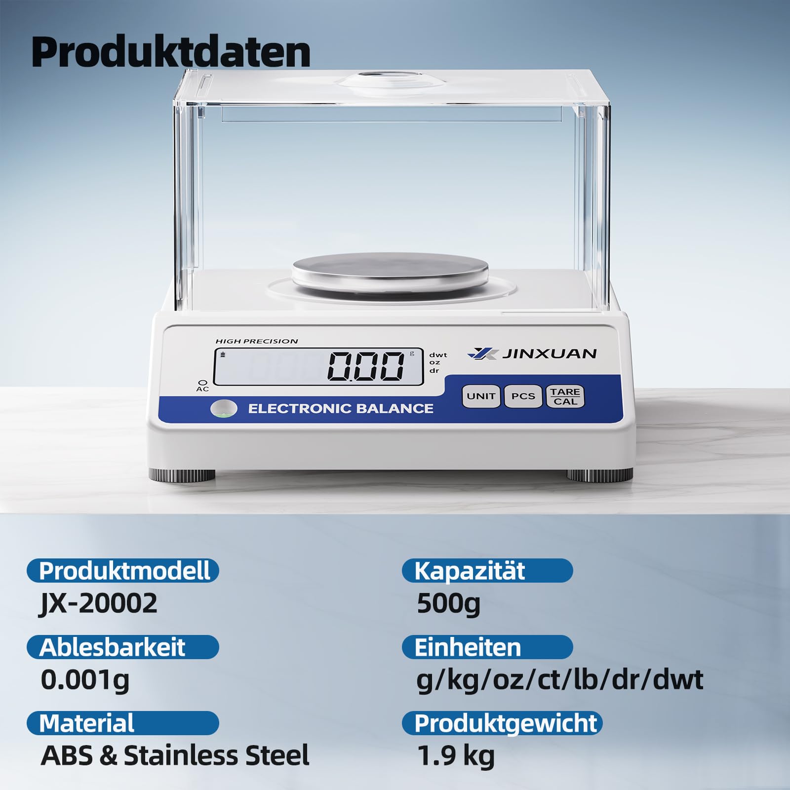 Laborwaage 500g x 0.001g Analysewaagen mg Waage Präzisionswaage Schmuckwaage mit einer Genauigkeit von 0,001 Gramm