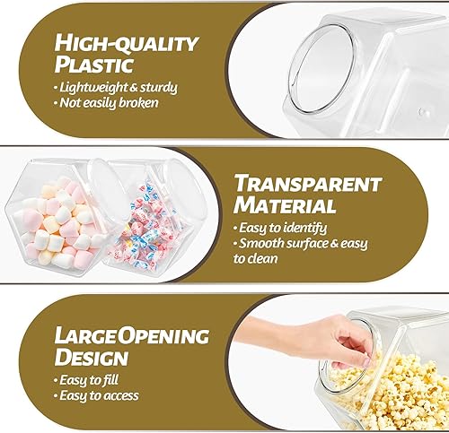 Miniatura 10 de 3 tarros de plástico para caramelos, tarros de galletas transparentes de 71 onzas para encimera de cocina, tarros de galletas hexagonales con tapas,
