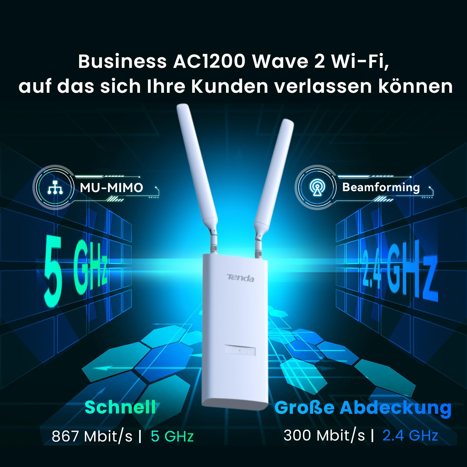 Tenda AC1200 WLAN Access Point Outdoor PoE Accesspoint (300 Mbit/s auf 2 – Bild 2
