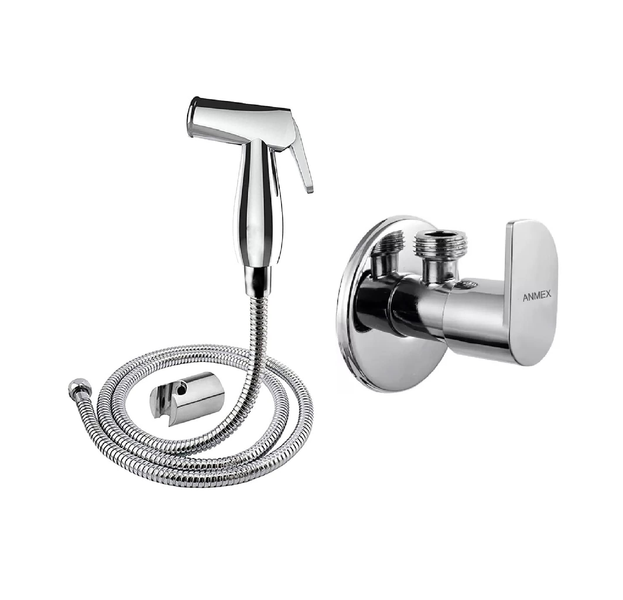 ANMEX ESSCO (ABS) Chrome Plated Health Faucet with 1.5mtr Flexible SS Tube and Wall Hook with Stainless Steel Angle Cock Chrome Plated with Wall Flange (Alvi) (B0BVRLWK65) Amazon Price History, Amazon Price Tracker