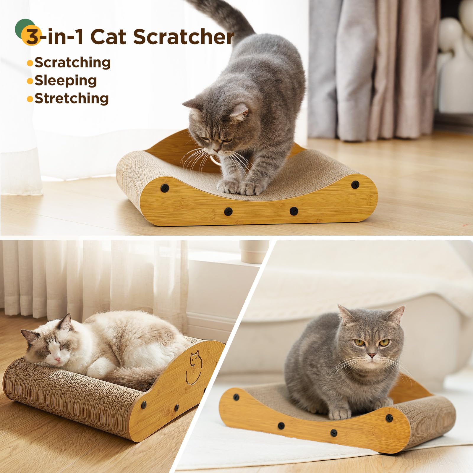 Gimars Griffoir pour Chat Compact 43 cm, Design Canapé Moderne en Carton Ondulé Renforcé avec Support Arrière en Bois - Idéal Petits Espaces & Appartements, Naturel