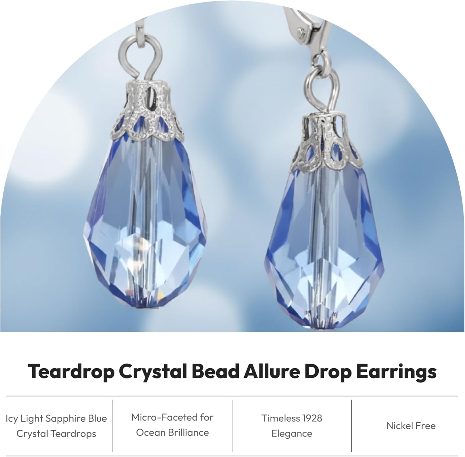 1928 Jewelry Earrings for Women - Teardrop Crystal Bead Allure Drop Earring, Teardrop Crystal Beads, Lever Back Earring Hooks
