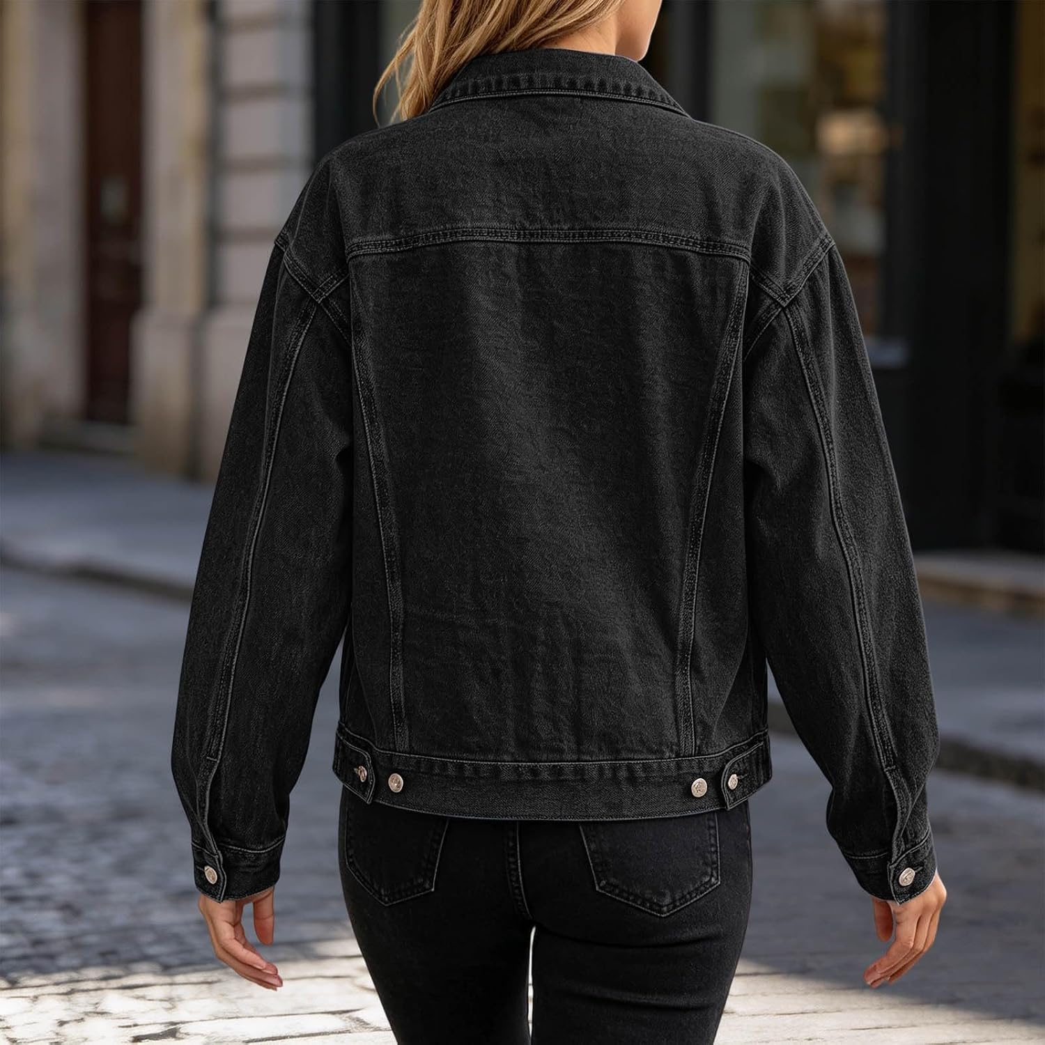 Women's Denim Jacket Button Up Front Collared Classic Trucker Coat