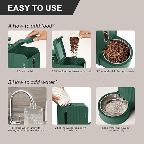 Miniatura 6 de Gardner Pet - Comedero automático para gatos por gravedad y dispensador de agua de acero inoxidable, juego dos en uno de gran capacidad para