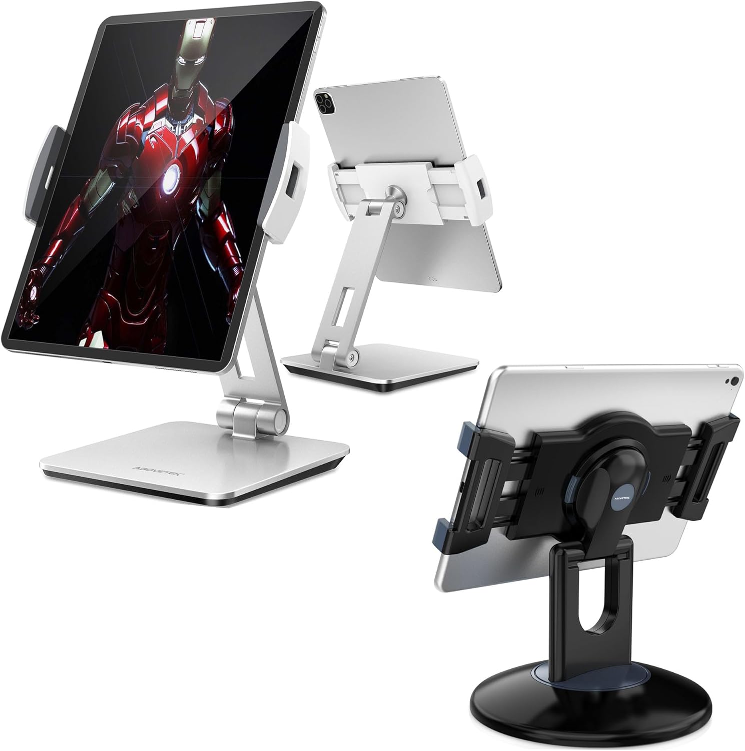 AboveTEK Business Kiosk Aluminum Tablet iPad Stand for Any 4-14" Display Tablets Bundle with Retail Kiosk iPad Stand for Any 6"-13" (Diagonal) Devices