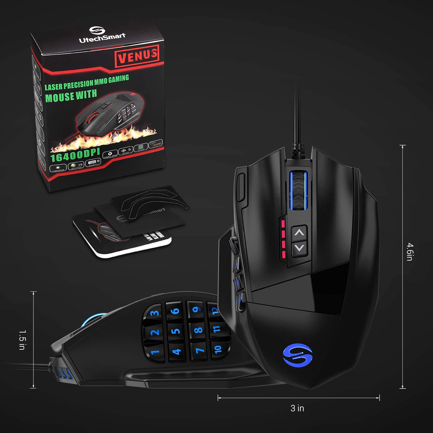 UtechSmart Venus Gaming Mouse RGB Wired, 16400 DPI High Precision Laser ...