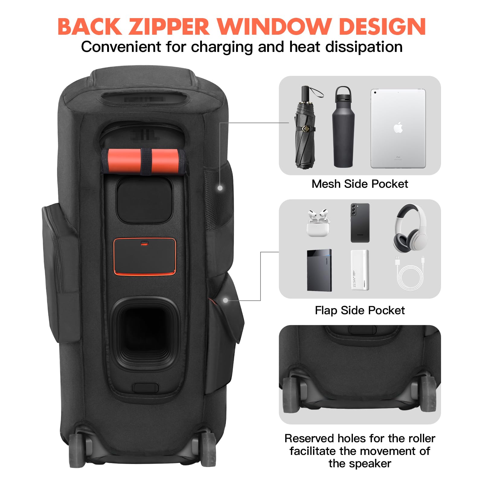 LEFOR·Z Custodia per altoparlanti compatibile con JBL PartyBox 720, custodia antipolvere per altoparlante senza fondo, adatta per JBL PartyBox 720, per viaggi all'aperto, nero + arancione, solo