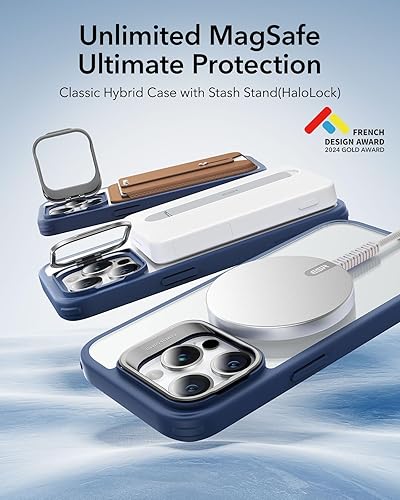 Vista 19 de ESR - Funda para iPhone 15 compatible con MagSafe, funda protectora de grado militar con soporte integrado, cubierta trasera resistente a