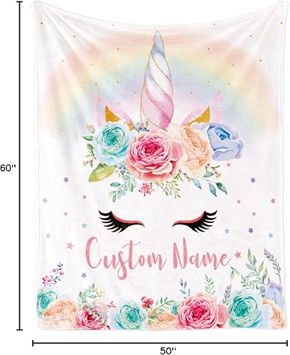 Vista 23 de Manta personalizada de unicornio con nombre para niña, niños personalizados, franela suave rosa, regalo personalizado para cumpleaños, Navidad, baby