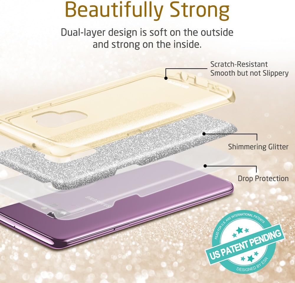 ESR Makeup Glitter Case Compatible for The Samsung Galaxy S9, Sparkle Bling Case Protective Cover [Three Layer][Supports Wireless Charging] for Galaxy S9 5.8 inch, Champagne Gold(Released in 2018)
