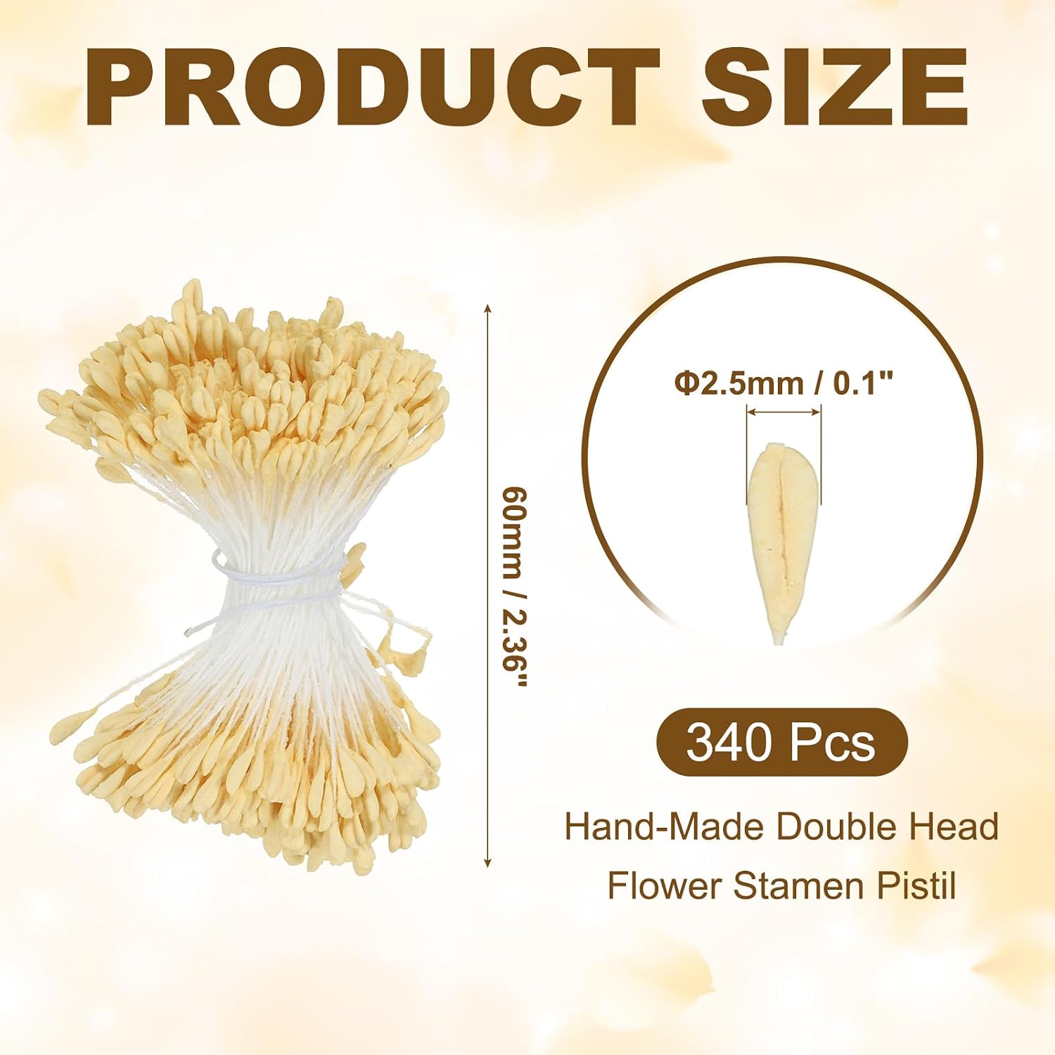 PATIKIL 2.5mm Double Heads Flower Stamen, 340 Pcs Artificial Flower Stamen Pistil Matt Pearl Floral Stamen for DIY Christmas Card Wedding Decoration, Light Yellow