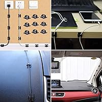Vista 5 de Clips adhesivos resistentes para cables, paquete de 100 unidades, autoadhesivos, cable de cable, gestión de escritorio para oficina, hogar